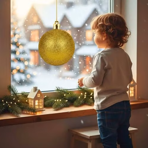 Shatchi Gold Glitter Round Christmas Bauble, Diameter: 25 cm – 8