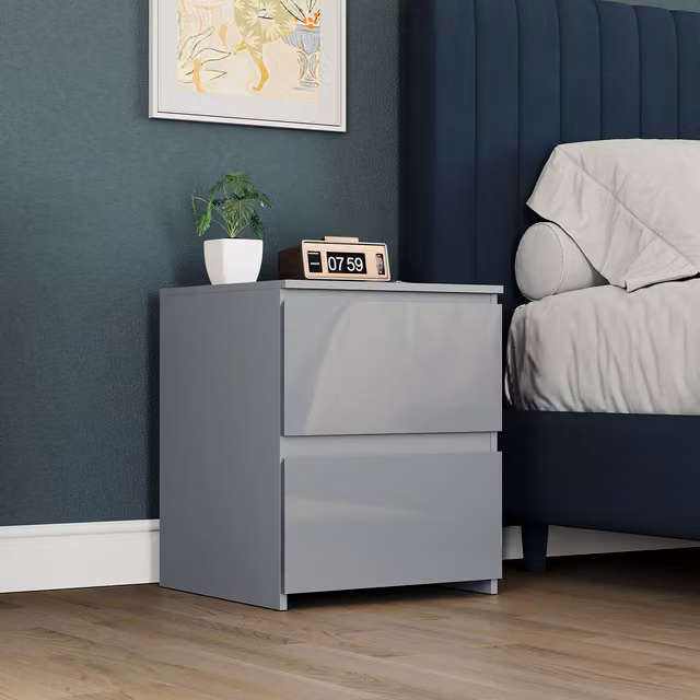 Vida Designs Glinton 2 Drawer Bedside Chest in Grey
