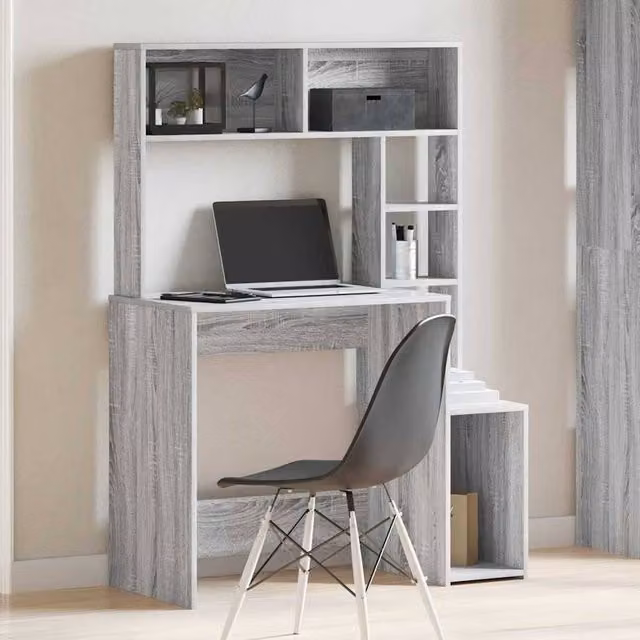 Berkfield Home Modern Grey Writing Desk with Shelves, W/D/H: 100 x 45 x 140 cm – 1