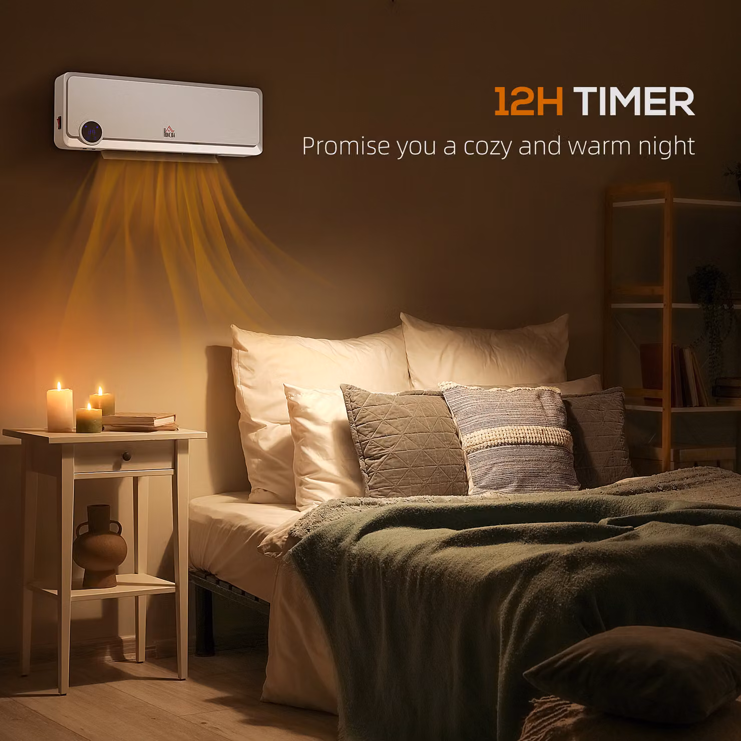 HOMCOM White Wall Mounted Electric Fan Heater with Remote Control, Timer and 2000W Power Settings – 2
