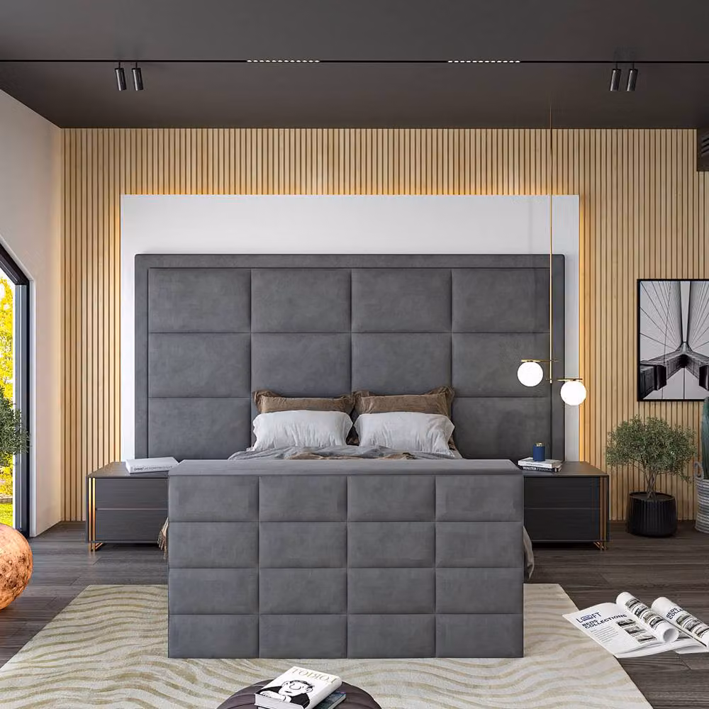 KDMD Alwoodley Upholstered Grey Single Television Bed Frame – 6
