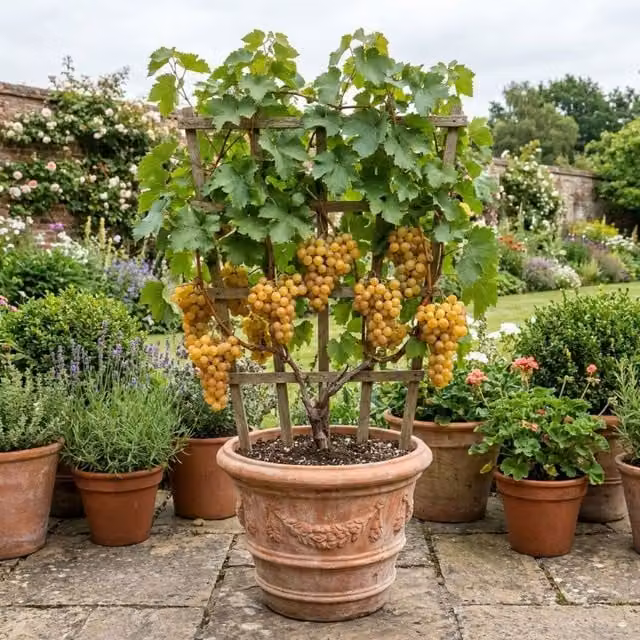 Plants By Post Vitis Sulima White Dessert Grape Vine in a 3L Pot, Green-White