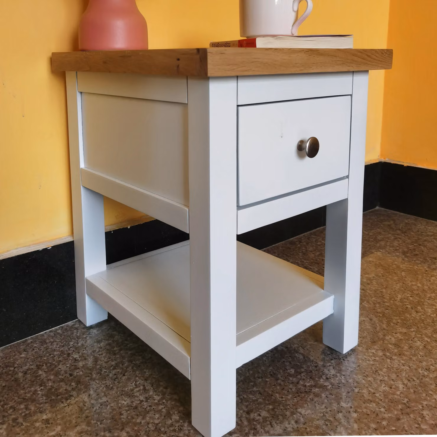 FURNITURE ONE White Bedside Table with Shelf and Drawer – 2