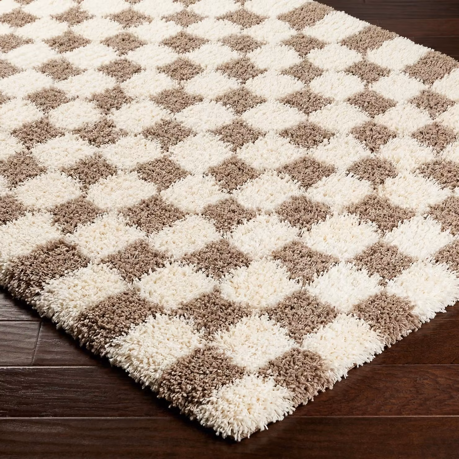 Livabliss Urban Checkerboard Shag Modern Plush Pile Living Room Rug in Brown, W: 200 cm, D: 290 cm – 3