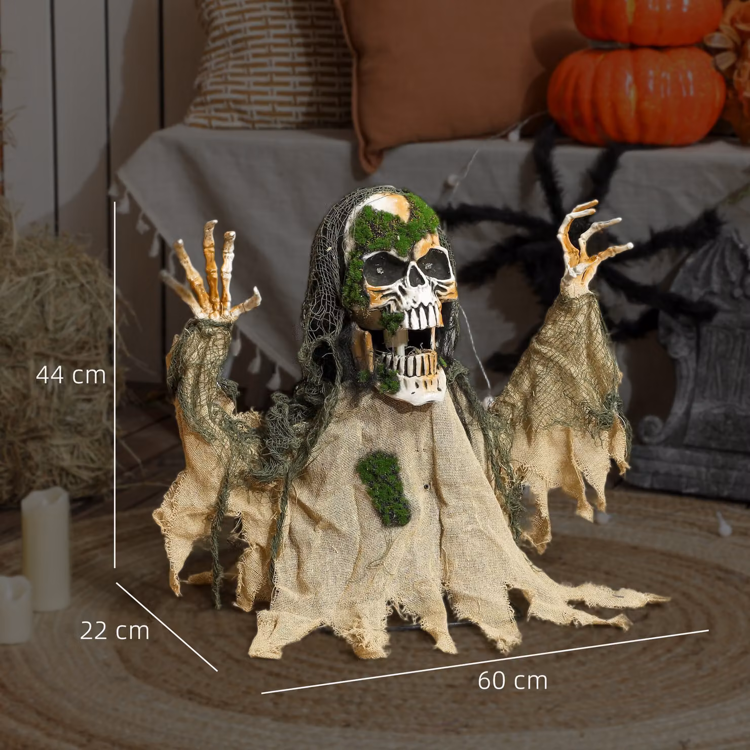 Outsunny Halloween Animated Half-Body Skeleton with Glowing LED Eyes, Multicolour Tabletop Decoration – 3