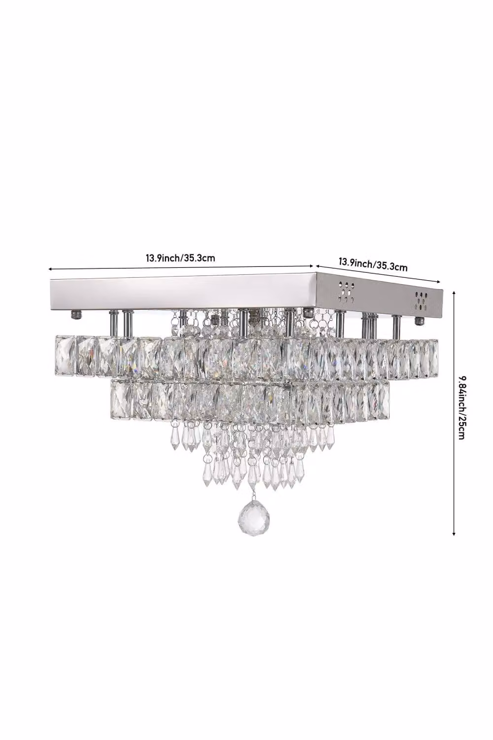 H&O Direct 40W Dual-Layer LED Ceiling Light with Remote Control in Silver and Crystal – 2
