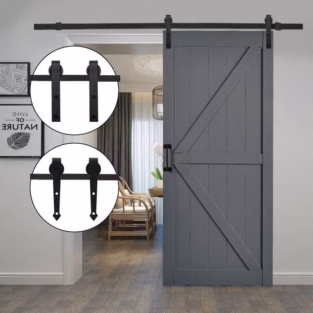 Livingandhome Rustic J Shaped Barn Door Hardware Kit in Black