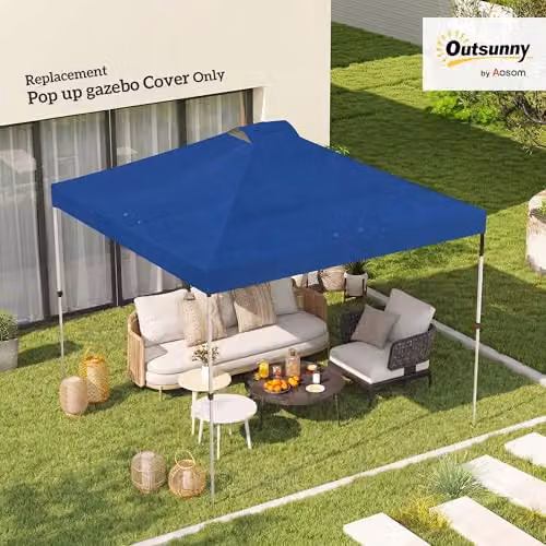 Outsunny Blue Oxford Fabric Pop Up Gazebo Replacement Canopy Cover with UPF 50+ Protection, W: 300 cm x D: 300 cm – 2