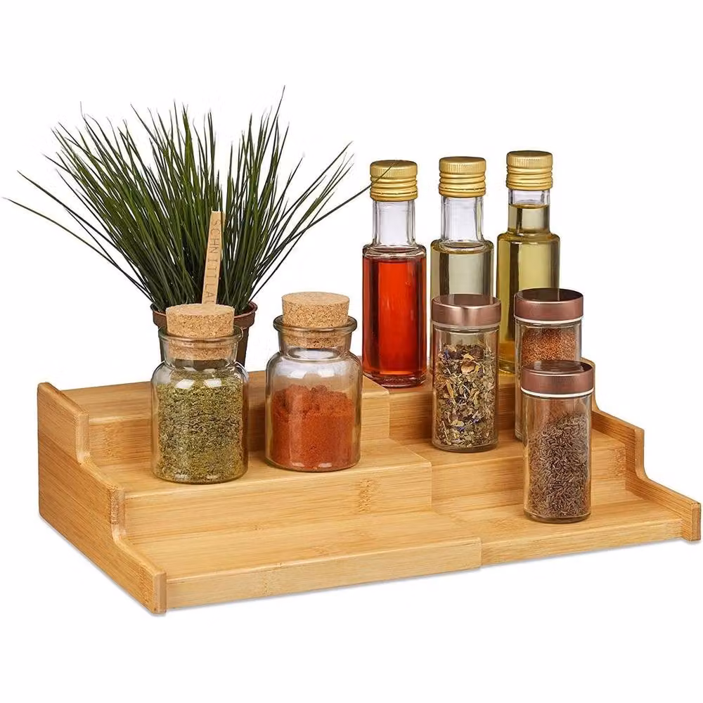 VOGREX 3 Tier Spice and Herb Jar Rack Holder in Brown – 3