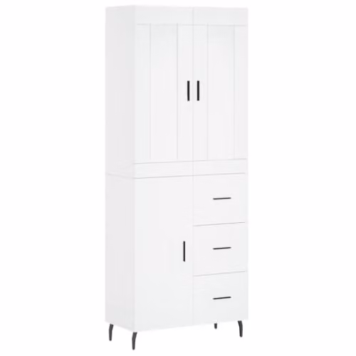 vidaXL Modern White Highboard with Hinged Doors and Internal Shelves, W: 69.5 cm, D: 34 cm, H: 180 cm