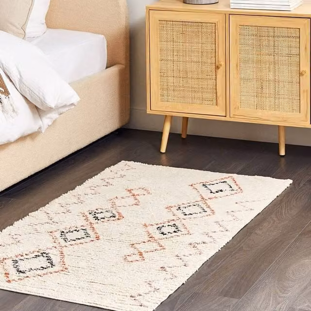 Wyld and Coco Beige Cotton Geometric Hand-Tufted Rectangular Rug W: 80 cm, L: 150 cm – 1