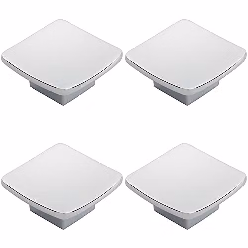 Loops 4 Pack Square Curved Polished Chrome Cupboard Door Knobs, 45 x 45 mm
