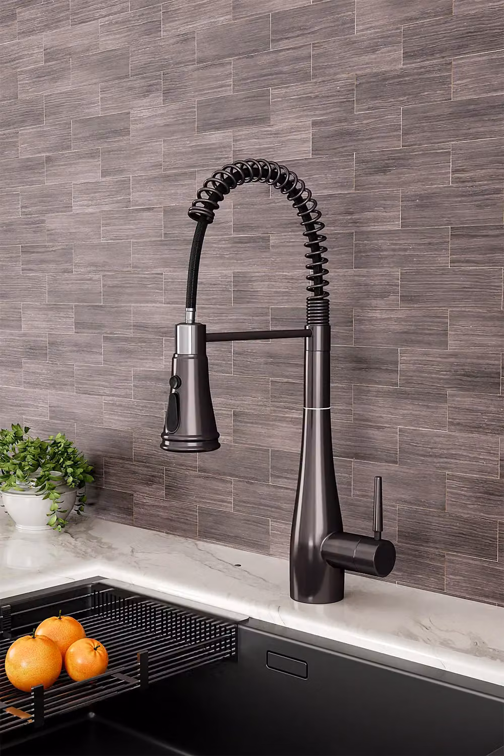 Living and Home Gunmetal Grey Pull-Down Swivel Pre-rinse Kitchen Faucet with Spray Function – 2
