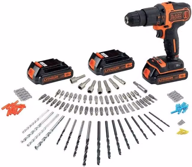 Black+Decker BDCHD181B3A-GB 18V Lithium-Ion Cordless 2-Gear Hammer Drill, Black