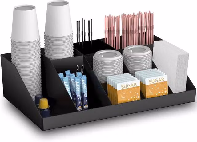 Deflecto Black Freestanding Coffee Station Organiser with 10 Compartments