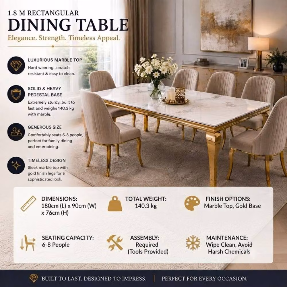 Stratus Interiors Louis Square Marble Top Dining Table in White, W/D/H: 100 x 100 x 74 cm – 2