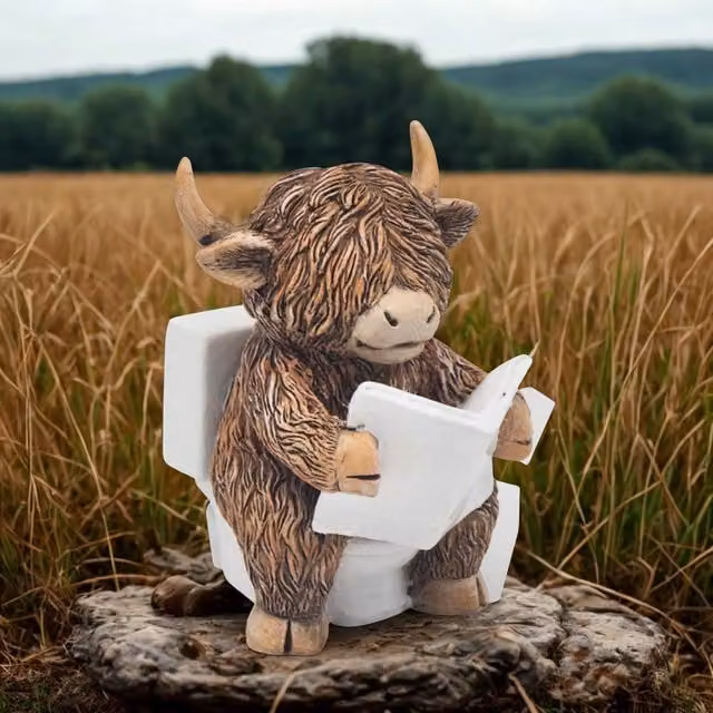 Animal Crackers Hughie Highland Cow Reading The News Figurine by Lesser & Pavey, Brown Multicolour Tabletop Decor – 2