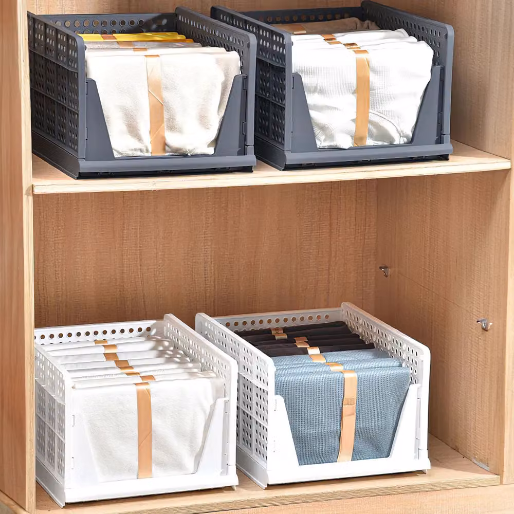 Living and Home 4-Piece Stackable Plastic Pull-Out Wardrobe Organiser Drawers in White – 3