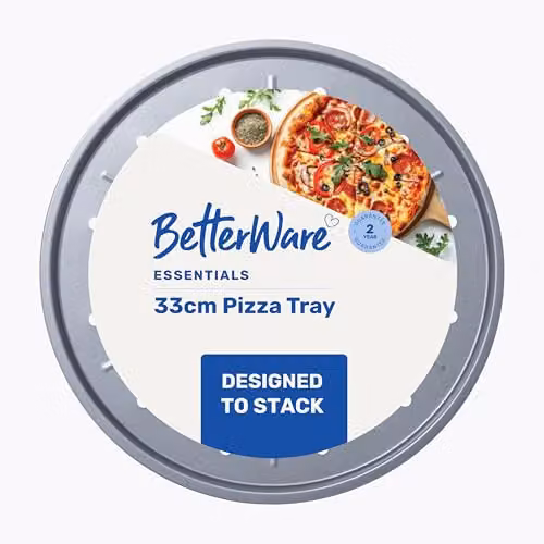 Betterware Essentials Non-Stick Round Pizza Tray in Silver, Diameter: 33 cm