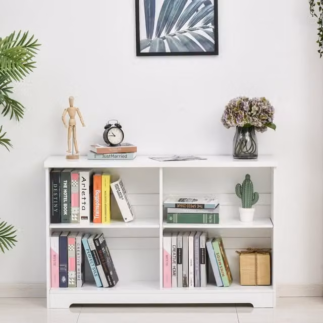 HOMCOM Modern 4 Compartment Freestanding Bookcase with Adjustable Shelves, White