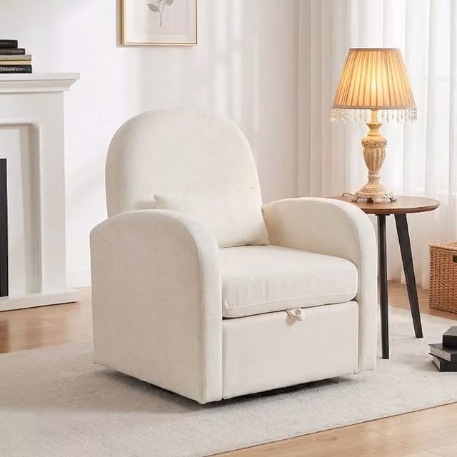 Livingandhome Swivel Tub Armchair in Beige Chenille Fabric