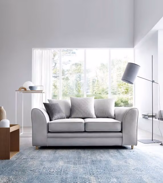 Abakus Direct Chicago 2 Seater Sofa in Grey Velvet Fabric, W/D/H: 160 x 89 x 78 cm