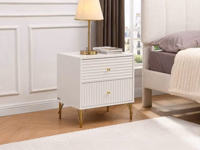 Vente-unique LOUREO 2-Drawer Bedside Table, White, W/D/H: 40 x 40 x 58 cm
