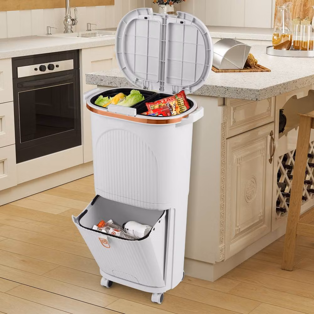 Costway 38L Sorting Garbage Bin with Lids and 2 Detachable Buckets, White – 2