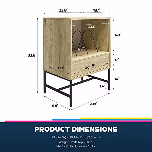 DHP Furniture Tamlin Record Stand in Oak Look Brown and Black – 4