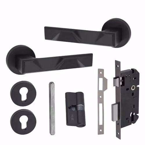 Golden Grace Nova Euro Lock Door Handles with 70mm Barrel in Matt Black – 1