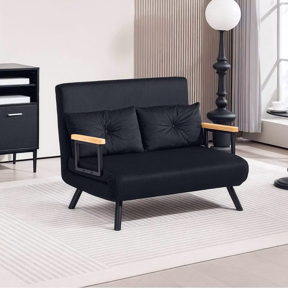 STILVORA Double Click-Clack Sofa Bed in Black Velvet with Adjustable Headrest and Scatter Cushions, 140 x 200 cm – 2