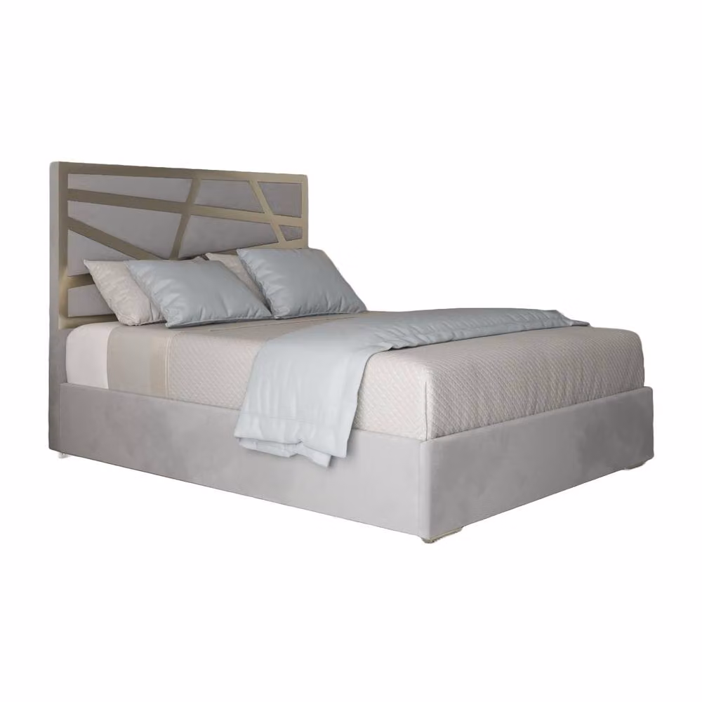 Casani Embleton Double Upholstered Velvet Bed Frame in Grey with Metal Details, W/D/H: 140 x 200 cm – 2