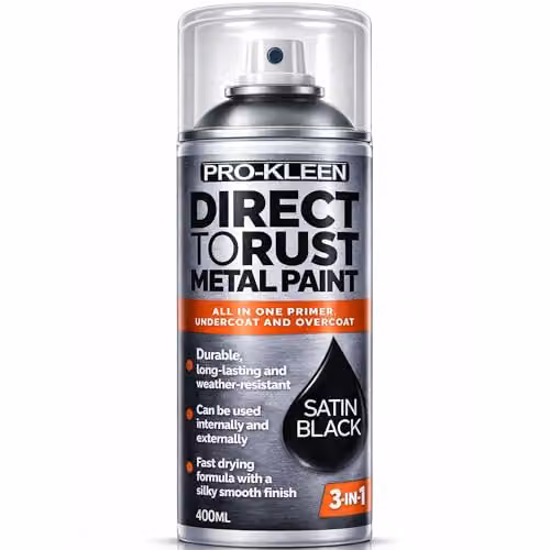 ProKleen Direct to Rust 3-in-1 Metal Paint, Primer, Undercoat and Topcoat, Black Satin Finish, 2 x 400ml – 7