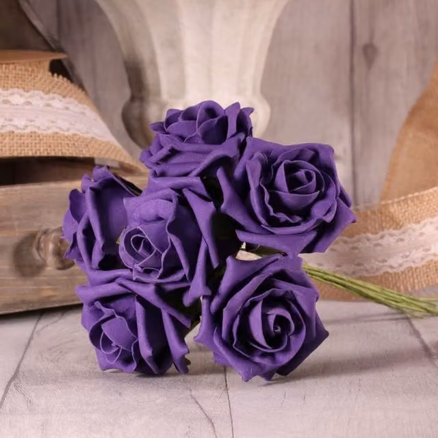 Kingsbury Gifts Bunch of 6 Small Purple Foam Tea Roses