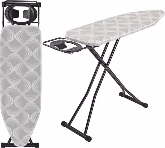 VOGREX Folding Ironing Board in Grey with 6 Adjustable Height Settings, W: 122 cm, D: 38 cm – 1