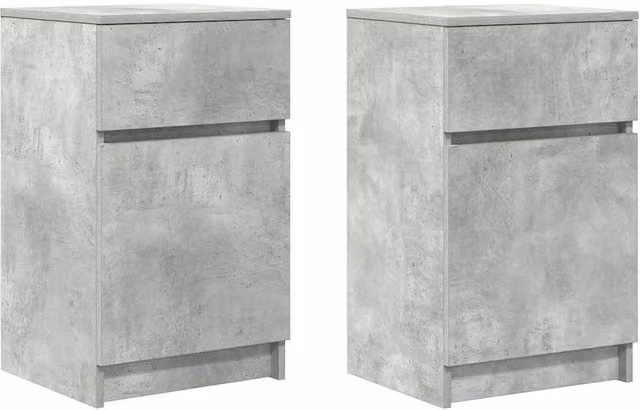 Berkfield Home Set of 2 Bedside Cabinets in Concrete Grey, W/D/H: 39 x 35 x 65 cm