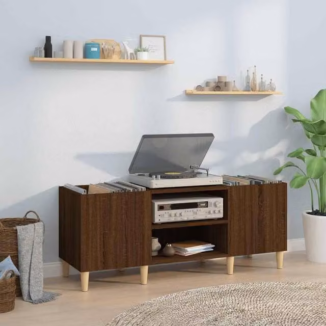 Berkfield Home Record Cabinet in Brown Oak, W/D/H: 121 x 38 x 48 cm – 1