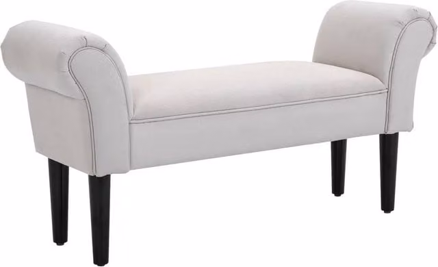 PAWNORA Small Upholstered Window Seat Bench with Armrests in Grey and White – 1