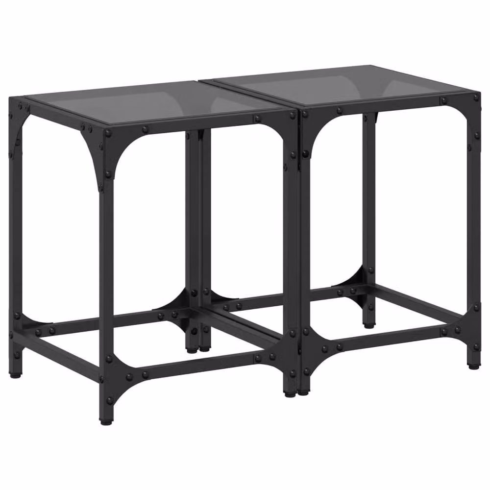 Berkfield Home Modern Square Coffee Table Set with Black Glossy Glass Top and Steel Frame, W/D/H: 30 x 30 x 40 cm, 2 Pieces – 3