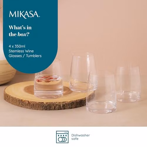 Mikasa Palermo Crystal Stemless Wine Glasses, Set of 4, 350ml, Transparent – 2