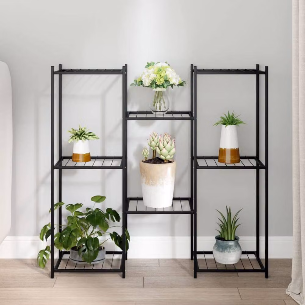 Berkfield Home Durable Metal Flower Stand in Black, W/D/H: 83 x 25 x 80 cm – 2