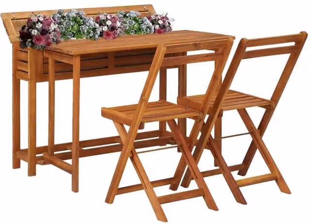 Berkfield Home Garden Planter Table with 2 Bistro Chairs in Brown Solid Acacia Wood