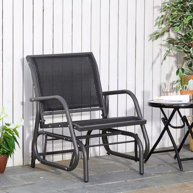 Outsunny Outdoor Gliding Swing Chair with Textilene Mesh Seat and Armrests in Dark Grey