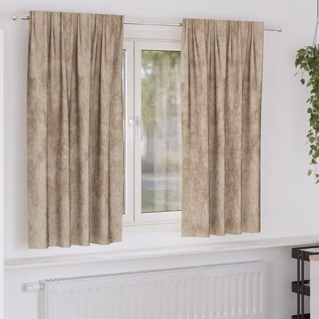 Berkfield Home Velvet Eyelet Curtains, 2 Pack, Beige, H 175 x W 140 cm