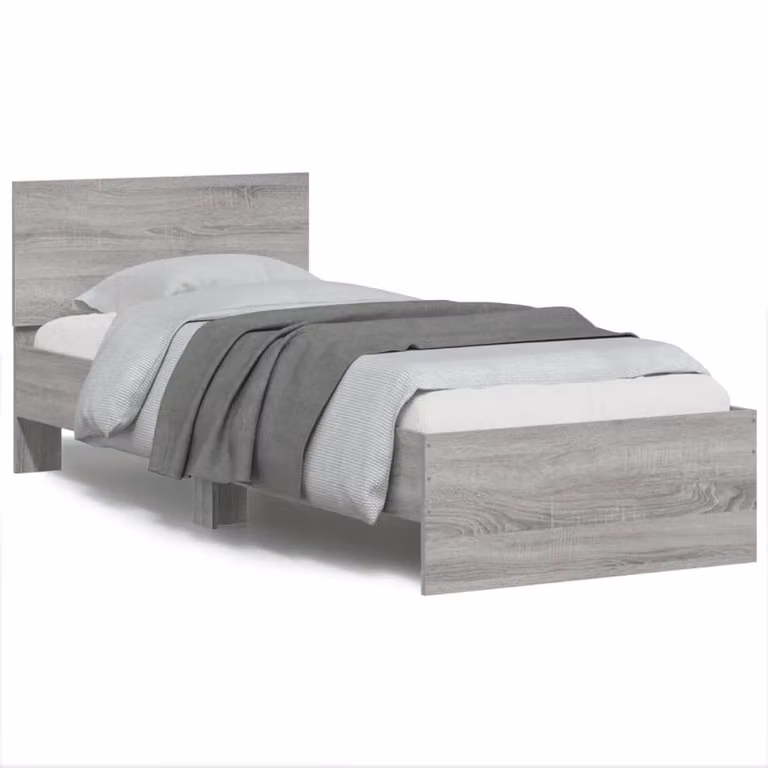 Berkfield Home Modern Bed Frame with LED Lights and USB Charging Port in Grey Sonoma, W/D/H: 90 x 200 cm