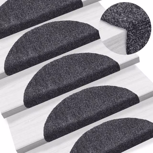 Berkfield Home 15-Piece Self-Adhesive Needle Punch Stair Mats, Dark Grey, W/D/H: 56 x 17 x 3 cm