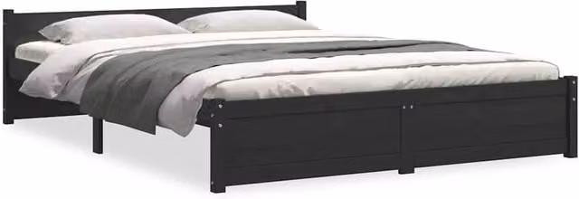 Berkfield Home Black Solid Pine Wood Double Bed Frame – 1