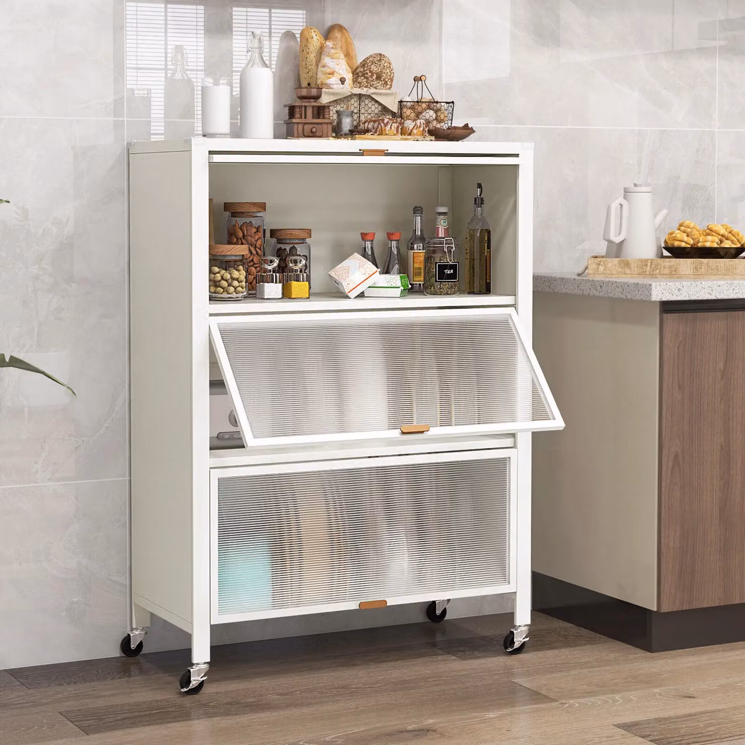 Costway 4-Tier Metal Kitchen Bakers Rack and Microwave Stand in White – 2