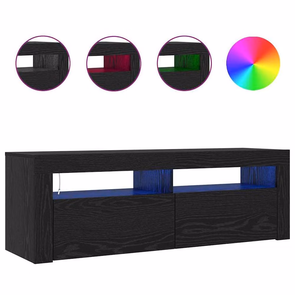 Berkfield Home Modern TV Cabinet with LED in Black Oak, W/D/H: 120 x 35 x 40 cm – 4