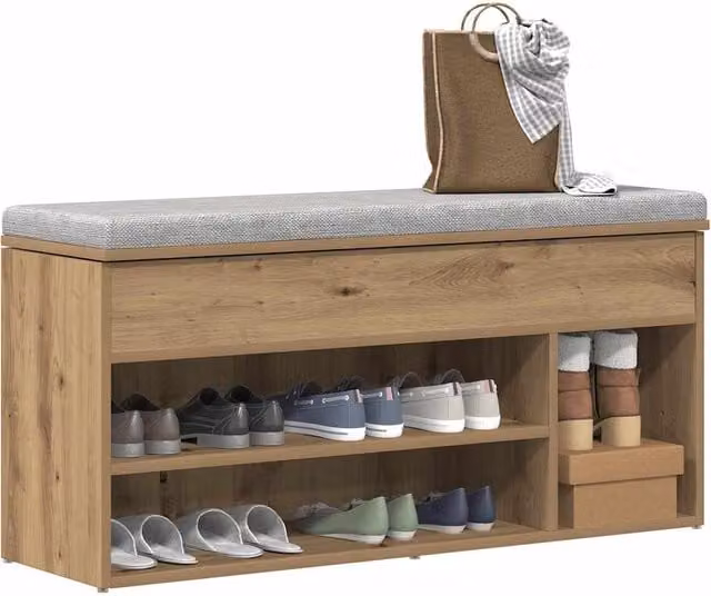 Berkfield Home Artisan Oak Shoe Bench in Brown, W/D/H: 102 x 30.5 x 45 cm